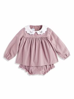 Bella Bliss Plum Long-Sleeve Shirt with White Scalloped Collar